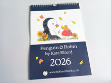 Load image into Gallery viewer, 2026 penguin and robin A4 wall calendar - A4 Wall Calendar - Spiral Binding Calendar - Vertical Hanging Calendar - Penguin And Robin Design
