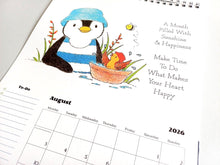 Load image into Gallery viewer, 2026 penguin and robin A4 wall calendar - A4 Wall Calendar - Spiral Binding Calendar - Vertical Hanging Calendar - Penguin And Robin Design
