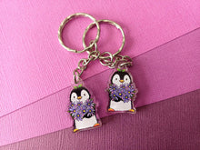 Load image into Gallery viewer, Penguin and flowers mini recycled acrylic keyring
