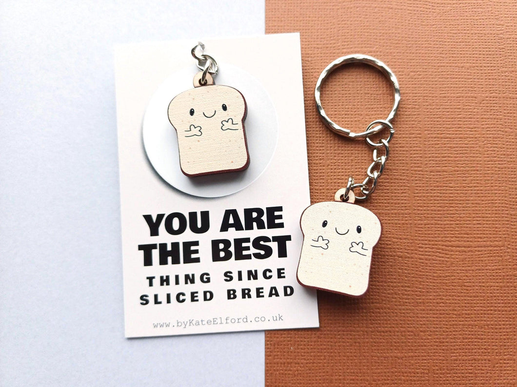 Sliced bread keyring - Positive keyring - Ethically sourced wood - Small wooden keyring - Unique gift idea - Motivational keyring