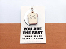 Load image into Gallery viewer, Sliced bread keyring - Positive keyring - Ethically sourced wood - Small wooden keyring - Unique gift idea - Motivational keyring

