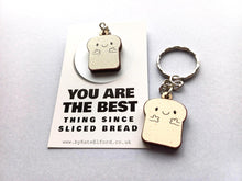 Load image into Gallery viewer, Sliced bread keyring - Positive keyring - Ethically sourced wood - Small wooden keyring - Unique gift idea - Motivational keyring
