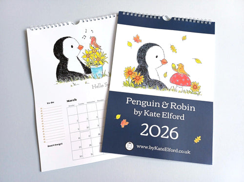 2026 penguin and robin A4 wall calendar - A4 Wall Calendar - Spiral Binding Calendar - Vertical Hanging Calendar - Penguin And Robin Design