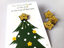 Load image into Gallery viewer, Christmas star enamel pin, tiny gold glitter star - Tiny gold star pin - Christmas gift for friend - Small pin with rubber clutch

