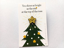 Load image into Gallery viewer, Christmas star enamel pin, tiny gold glitter star - Tiny gold star pin - Christmas gift for friend - Small pin with rubber clutch
