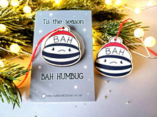 Load image into Gallery viewer, Bah humbug Christmas tree decoration - Small Wooden Ornament - Grumpy Decoration - Wooden Flat Decoration - Lightweight Christmas Ornament
