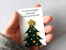 Load image into Gallery viewer, Christmas star enamel pin, tiny gold glitter star - Tiny gold star pin - Christmas gift for friend - Small pin with rubber clutch
