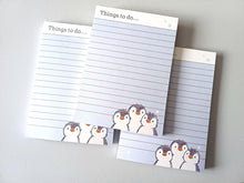 Load image into Gallery viewer, Penguin A6 notepad, things to do - A6 Note Pad - Blue And White Jotter - Penguin Design Notepad - High-Quality Paper Notepad
