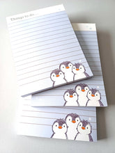 Load image into Gallery viewer, Penguin A6 notepad, things to do - A6 Note Pad - Blue And White Jotter - Penguin Design Notepad - High-Quality Paper Notepad
