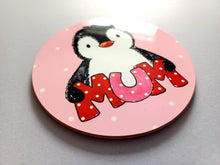 Load image into Gallery viewer, Mum Penguin - Pink Polka Dot Coaster
