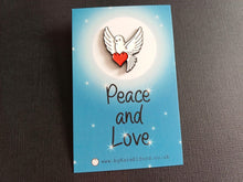 Load image into Gallery viewer, Dove and Heart Enamel Pin - Peace and Love Brooch

