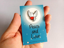 Load image into Gallery viewer, Dove and Heart Enamel Pin - Peace and Love Brooch
