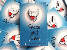Load image into Gallery viewer, Dove and Heart Enamel Pin - Peace and Love Brooch
