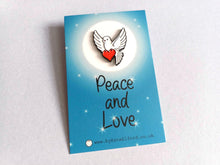 Load image into Gallery viewer, Dove and Heart Enamel Pin - Peace and Love Brooch
