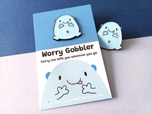 Load image into Gallery viewer, Worry Gobbler Enamel Pin – Positive Mental Health Badge
