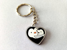 Load image into Gallery viewer, Penguin and Chick - Mum and Baby Love Heart Keyring
