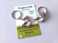 Load image into Gallery viewer, Mini Pigeon of Pride Keyring - Mini Wooden Pigeon Key Fob, Eco Friendly Wood, Positive Gift
