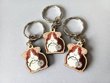 Load image into Gallery viewer, Mini Guinea Pig and Daisy Keyring - Eco Friendly Wood Charm
