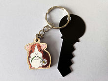 Load image into Gallery viewer, Mini Guinea Pig and Daisy Keyring - Eco Friendly Wood Charm
