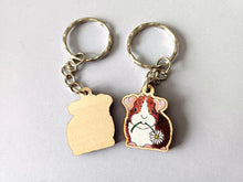 Load image into Gallery viewer, Mini Guinea Pig and Daisy Keyring - Eco Friendly Wood Charm
