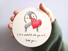 Load image into Gallery viewer, Penguin and Heart - Life Is Wonderful With You In It, Thank You. Round Glossy Coaster
