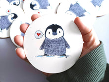 Load image into Gallery viewer, Penguin Chick and Heart - Round Glossy Coaster
