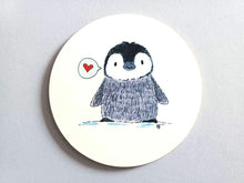 Load image into Gallery viewer, Penguin Chick and Heart - Round Glossy Coaster
