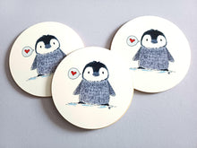 Load image into Gallery viewer, Penguin Chick and Heart - Round Glossy Coaster
