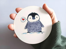 Load image into Gallery viewer, Penguin Chick and Heart - Round Glossy Coaster
