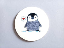 Load image into Gallery viewer, Penguin Chick and Heart - Round Glossy Coaster
