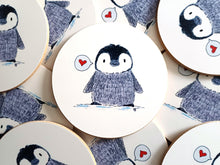 Load image into Gallery viewer, Penguin Chick and Heart - Round Glossy Coaster
