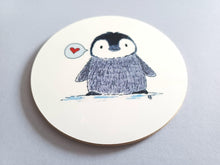 Load image into Gallery viewer, Penguin Chick and Heart - Round Glossy Coaster
