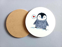 Load image into Gallery viewer, Penguin Chick and Heart - Round Glossy Coaster
