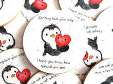 Load image into Gallery viewer, Penguin and Heart Round Coaster - Sending Love Your Way - I Hope You Know How Special You Are
