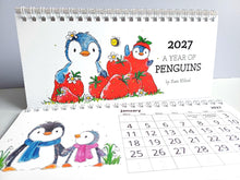 Load image into Gallery viewer, Seconds - 2027 Penguin Small Desk Calendar - Free Standing Calendar. A Year of Penguins
