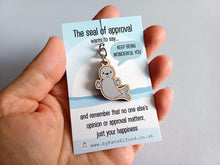 Load image into Gallery viewer, Seal of Approval Keyring - Tiny Wooden Charm, Eco Friendly
