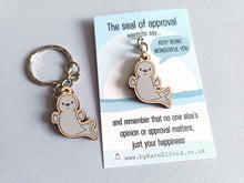 Load image into Gallery viewer, Seal of Approval Keyring - Tiny Wooden Charm, Eco Friendly
