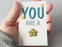 Load and play video in Gallery viewer, You Are a Star Glitter Enamel Pin, Cute Tiny Gold Star
