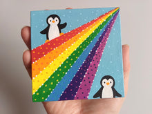Load image into Gallery viewer, Penguin and rainbow mini painting, original
