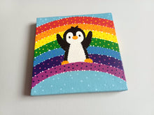 Load image into Gallery viewer, Penguin and rainbow mini painting, original
