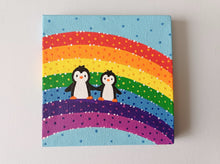 Load image into Gallery viewer, Little penguins on the rainbow, mini painting, original

