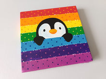 Load image into Gallery viewer, Peeking penguin, rainbow, mini painting, original
