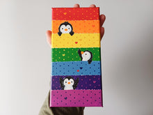 Load image into Gallery viewer, Penguins, hearts and rainbow, small painting, original
