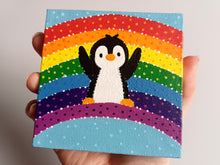 Load image into Gallery viewer, Penguin and rainbow mini painting, original
