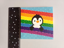 Load image into Gallery viewer, Penguin and rainbow mini painting, original

