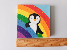 Load image into Gallery viewer, Penguin and rainbow, mini painting, original
