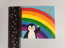 Load image into Gallery viewer, Penguin and rainbow mini painting, original

