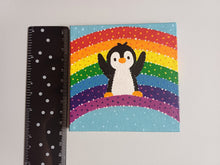 Load image into Gallery viewer, Penguin and rainbow mini painting, original
