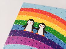 Load image into Gallery viewer, Little penguins on the rainbow, mini painting, original
