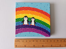 Load image into Gallery viewer, Little penguins on the rainbow, mini painting, original
